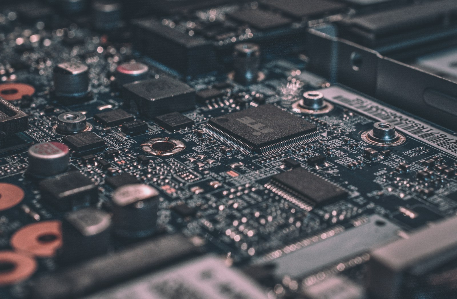 Close-up of a circuit board representing the hosting stack under a website
